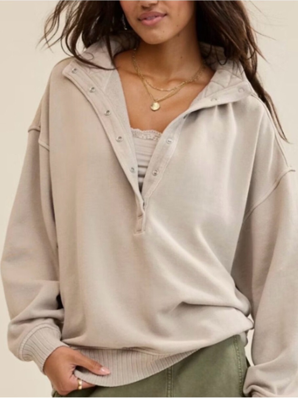 aerie Oh Snap! Sweatshirt in Tan - size medium